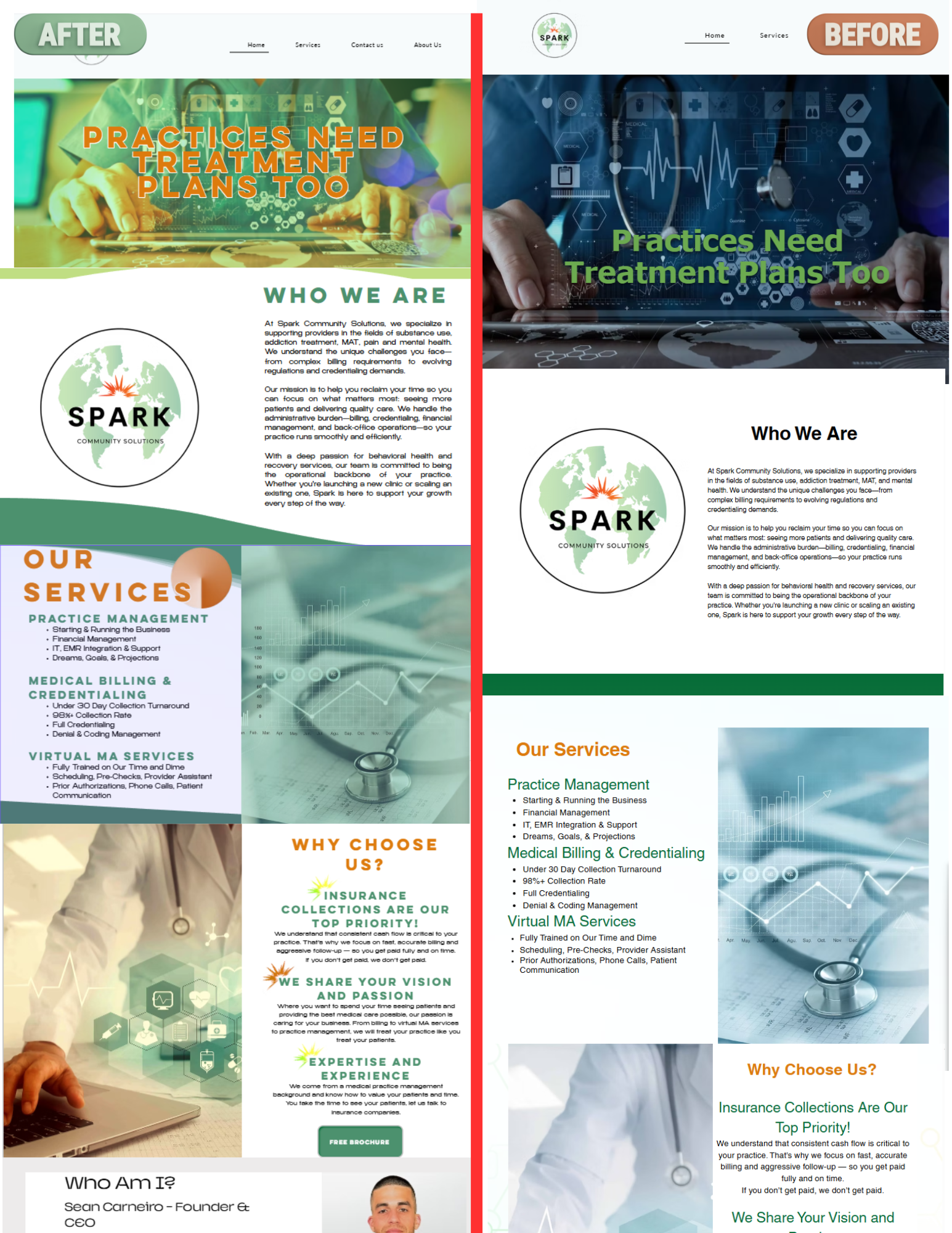 Spark Community Solutions website redesign comparison: After vs Before